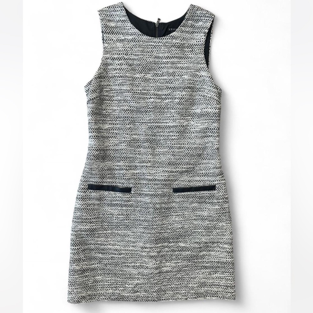 Theory Black and White Textured Mini Dress